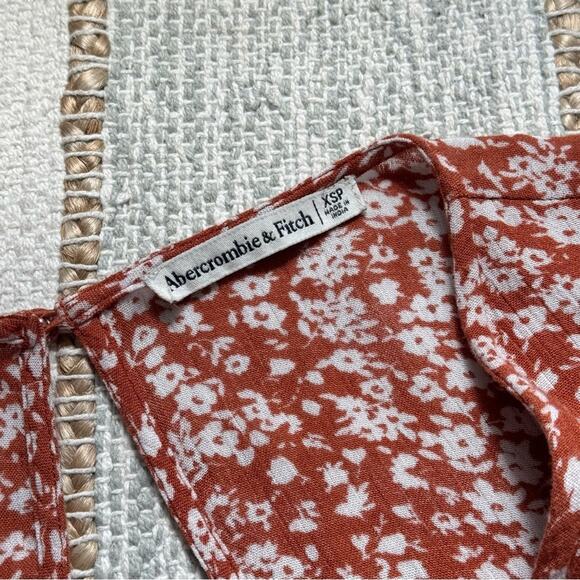 Abercrombie & Fitch Orange White Floral Short Sleeve Bow Front Romper XS Petite - Picture 7 of 8